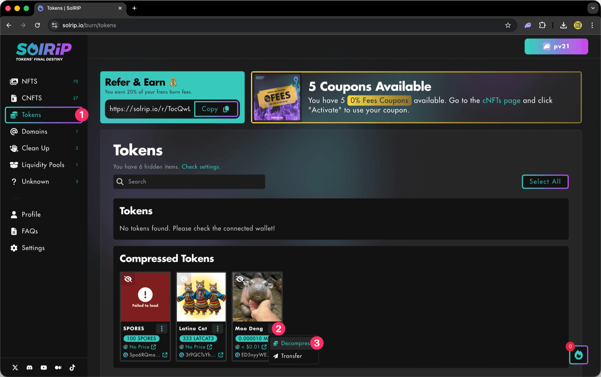 Decompressing cTokens Step 1