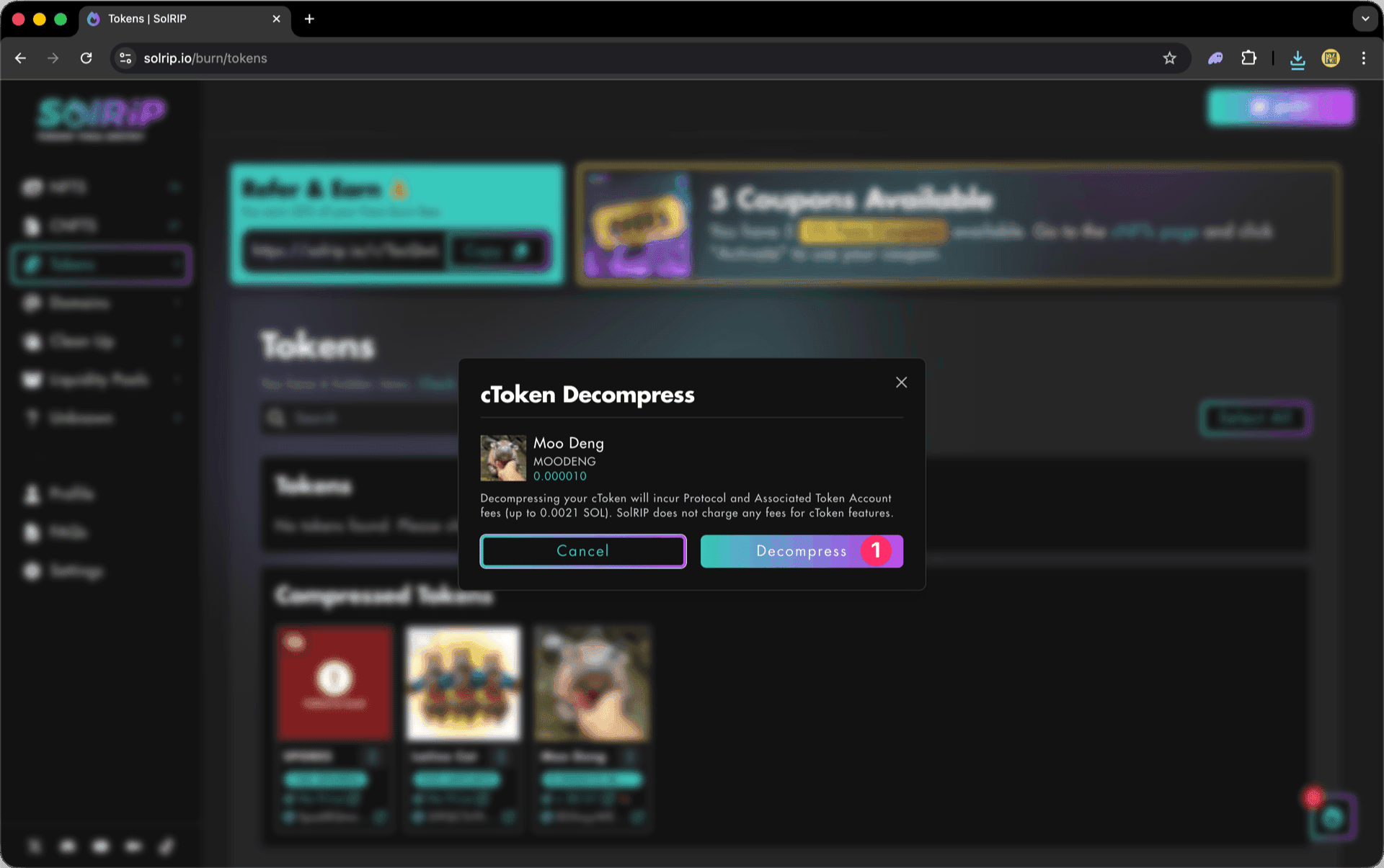 Decompressing cTokens Step 2