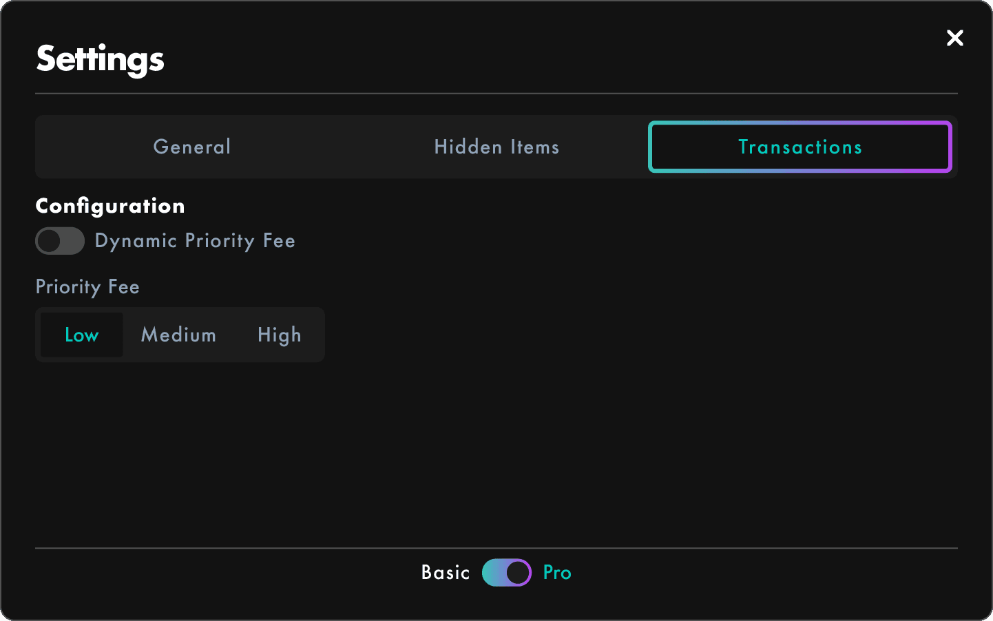 Transactions Settings