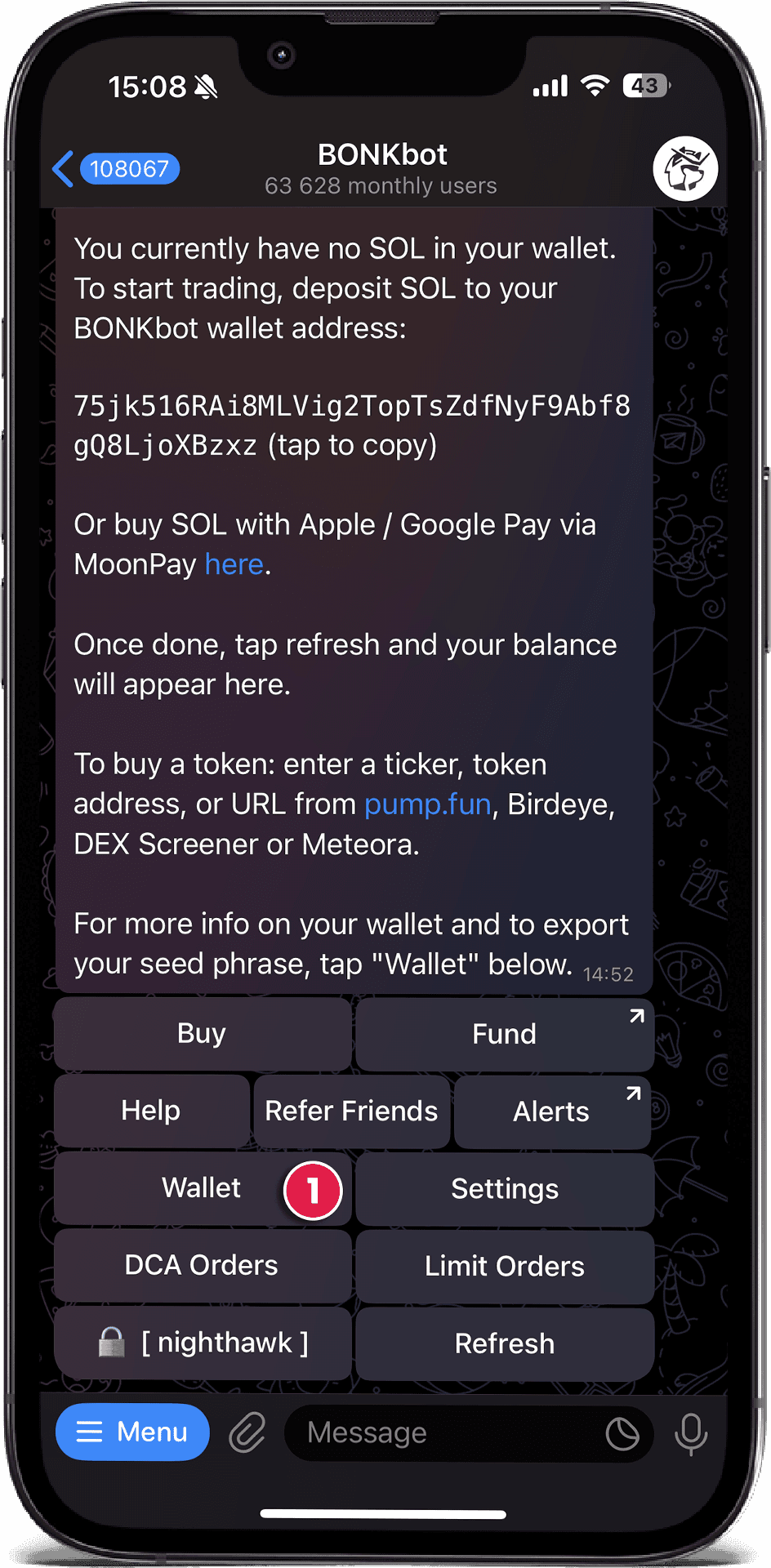Tap the Wallet Button