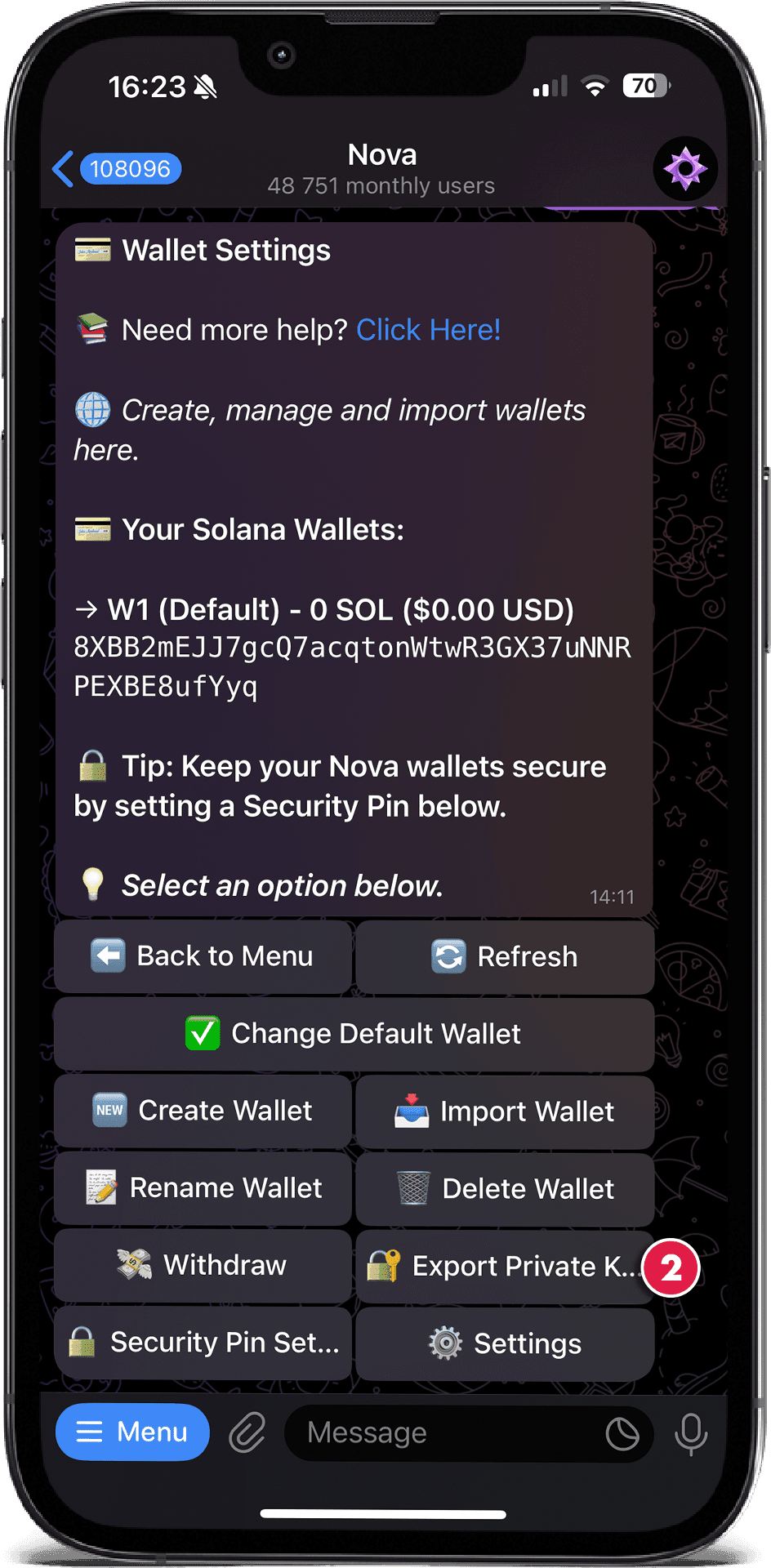 Click Export Private Key