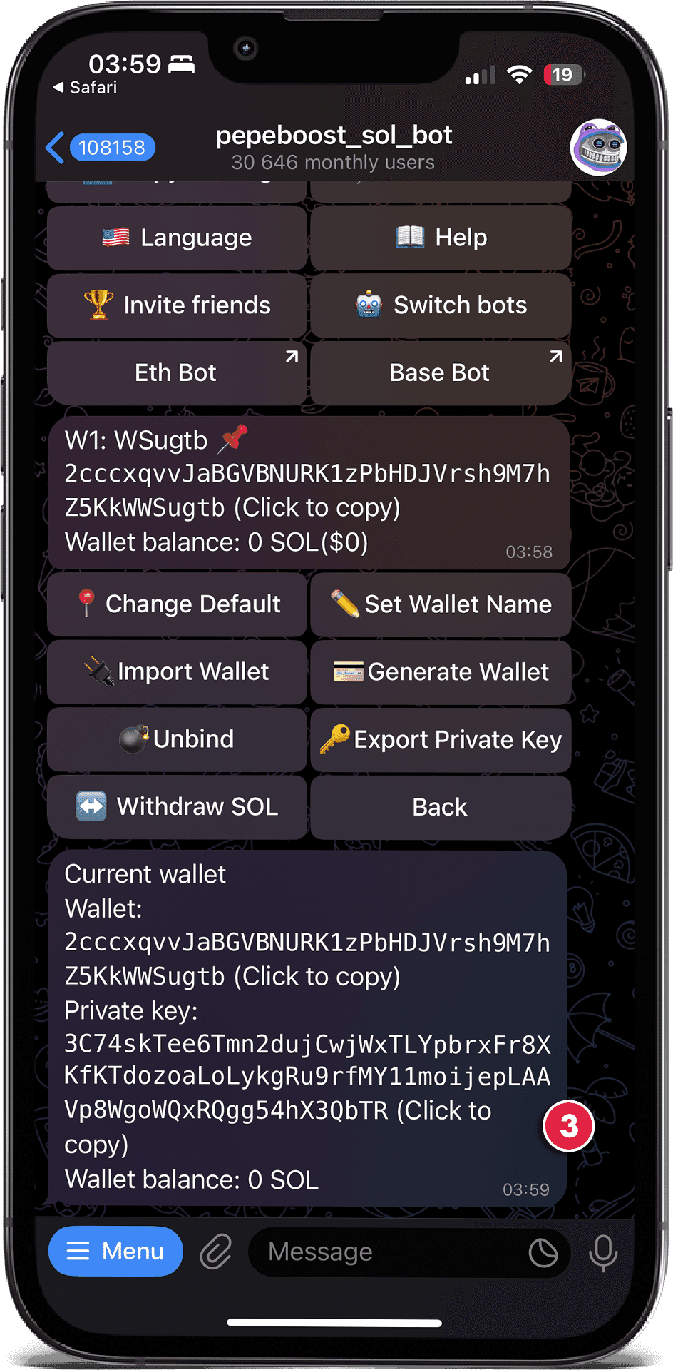 Copy your Private Key