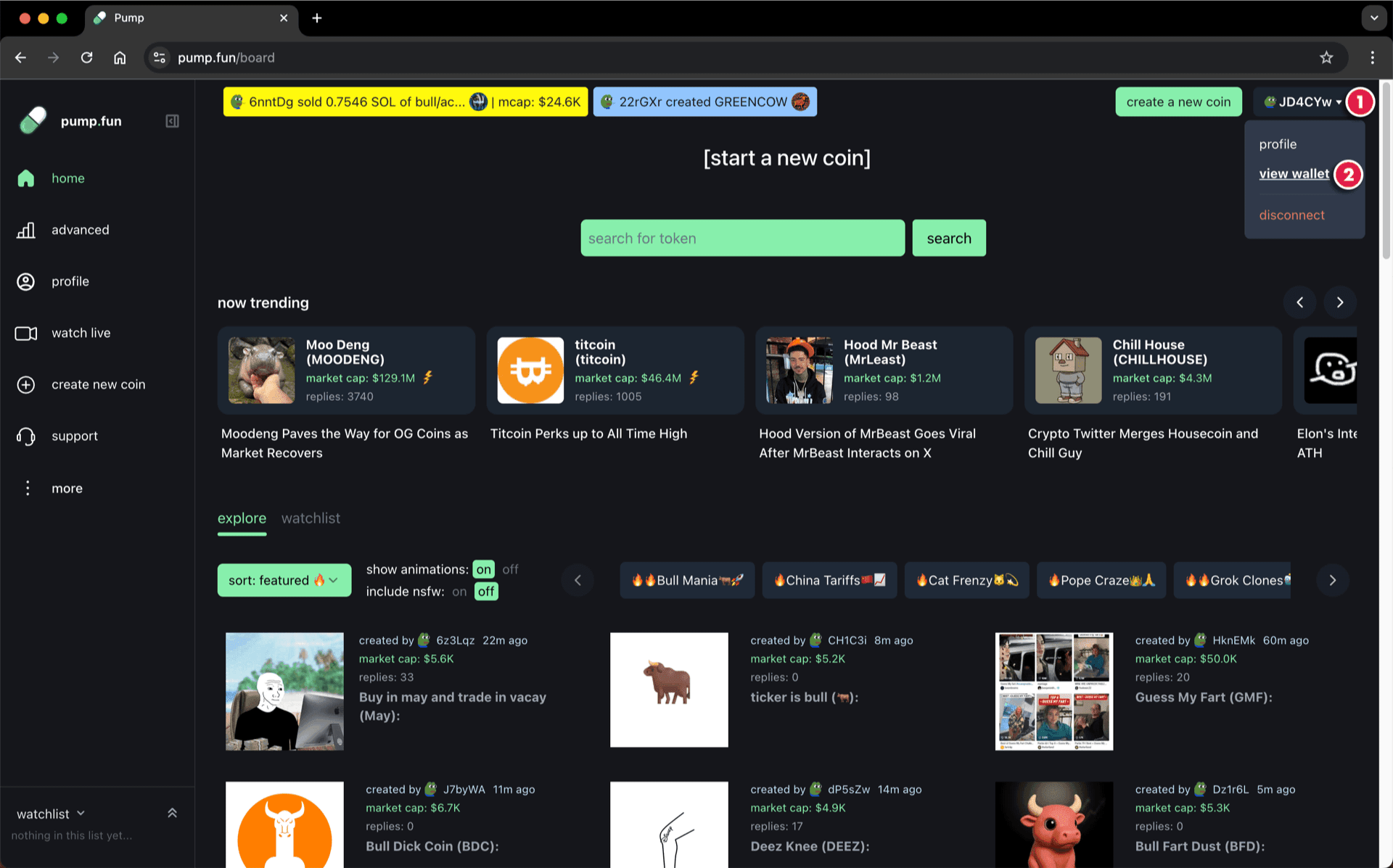 Click the View Wallet Link