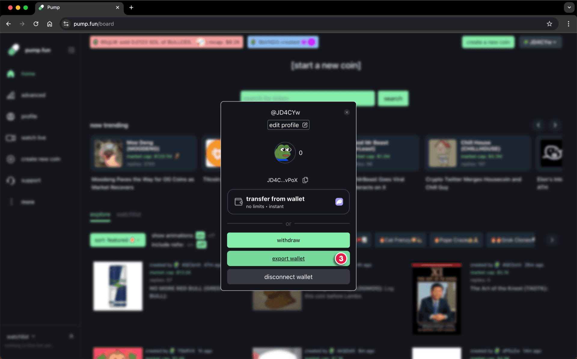 Tap the Export your Wallet button