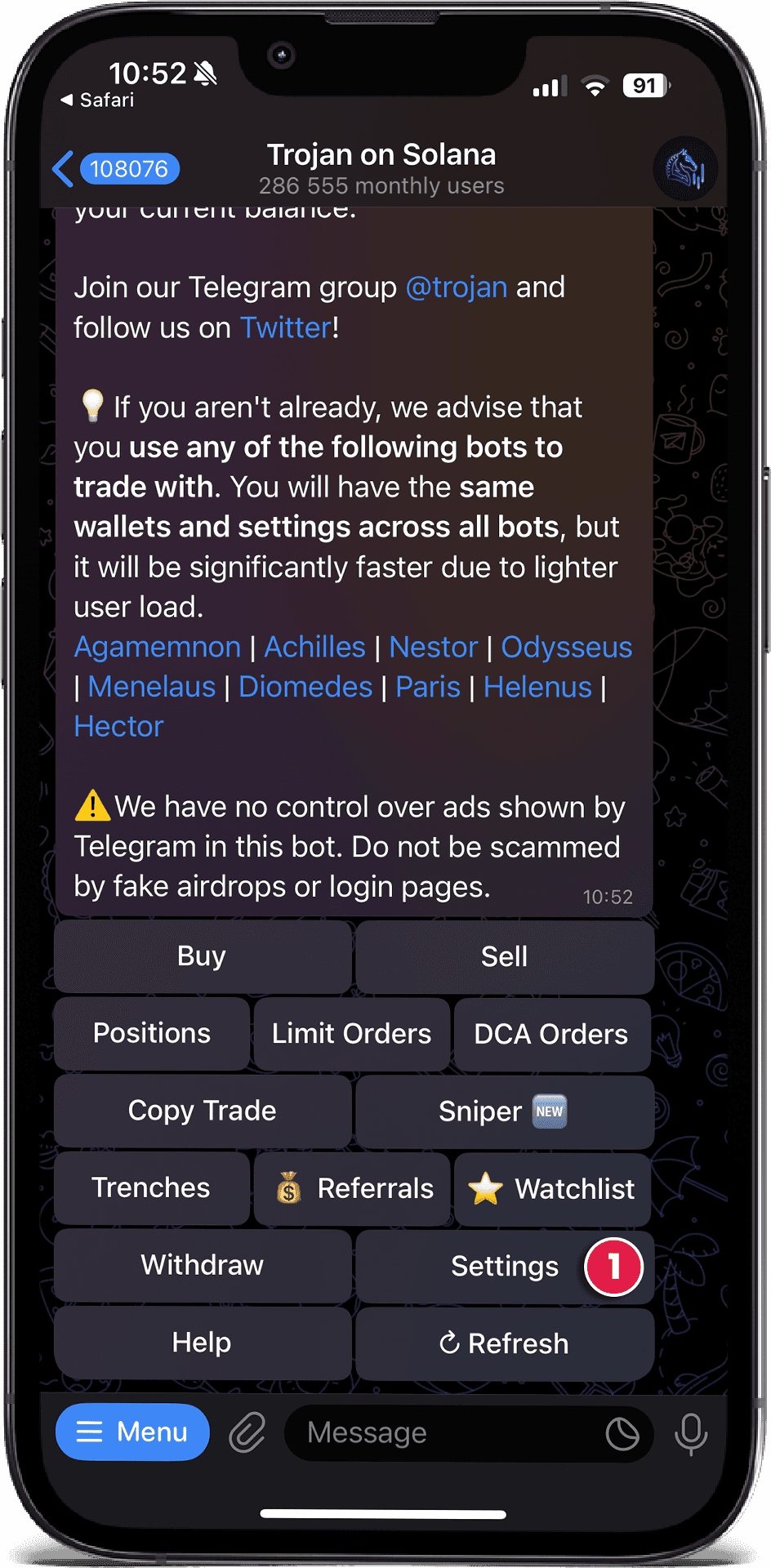 Tap the Settings Button