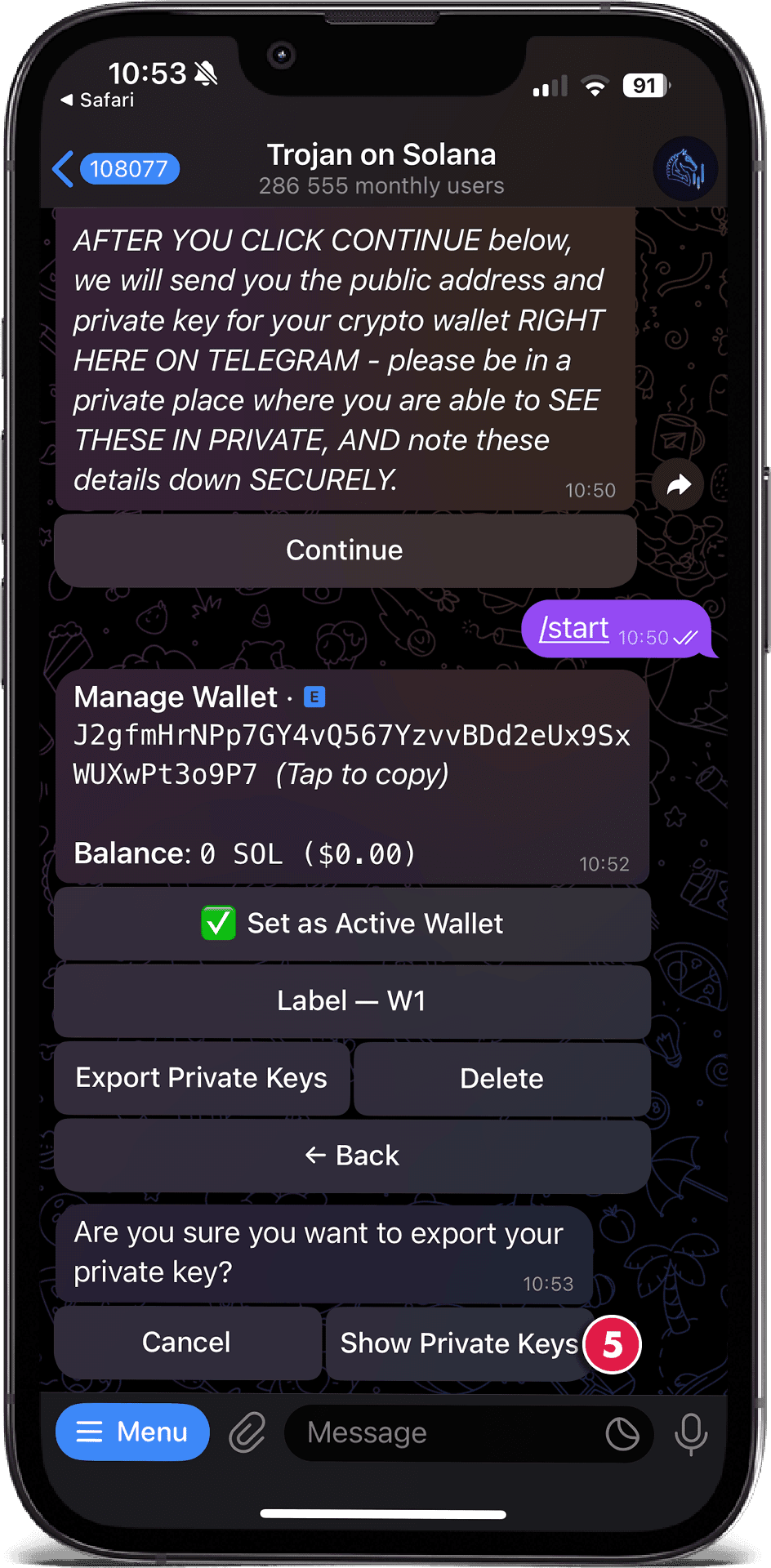 Click Show Private Keys