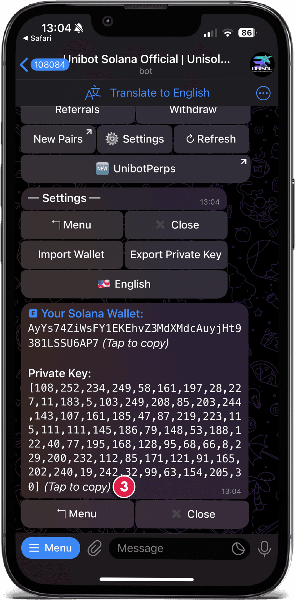Copy Private Key