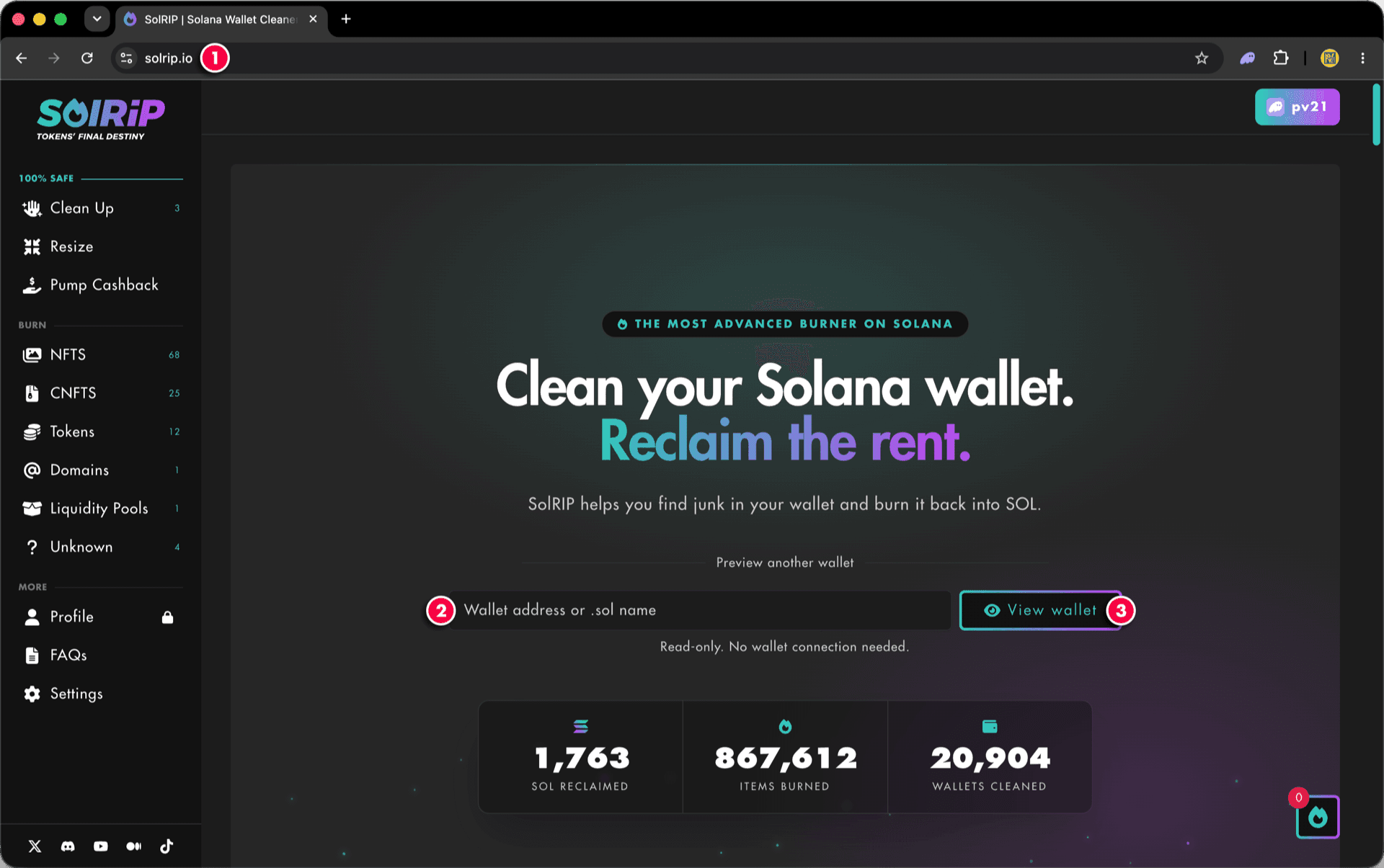 Step 1: the wallet checker input on the SolRIP homepage