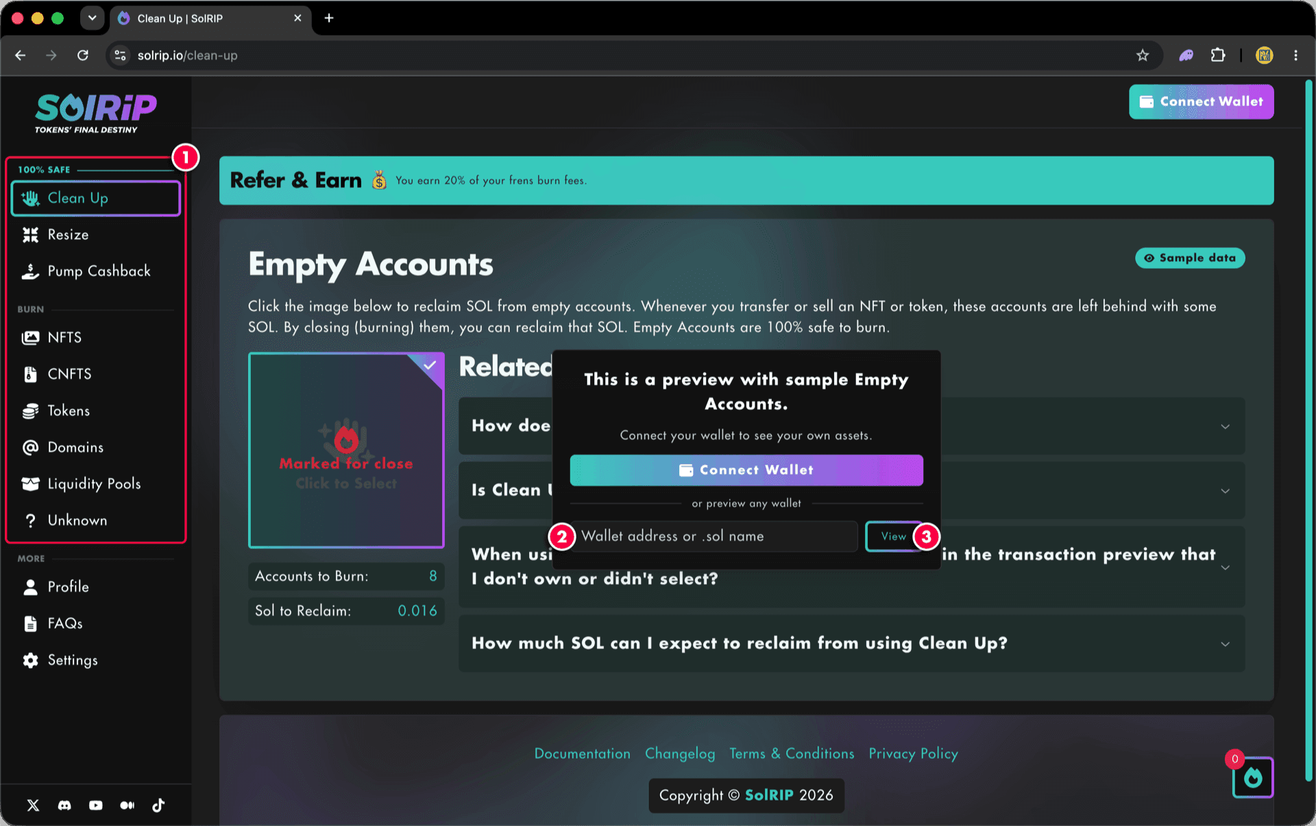 Step 2: the wallet checker available from a feature page