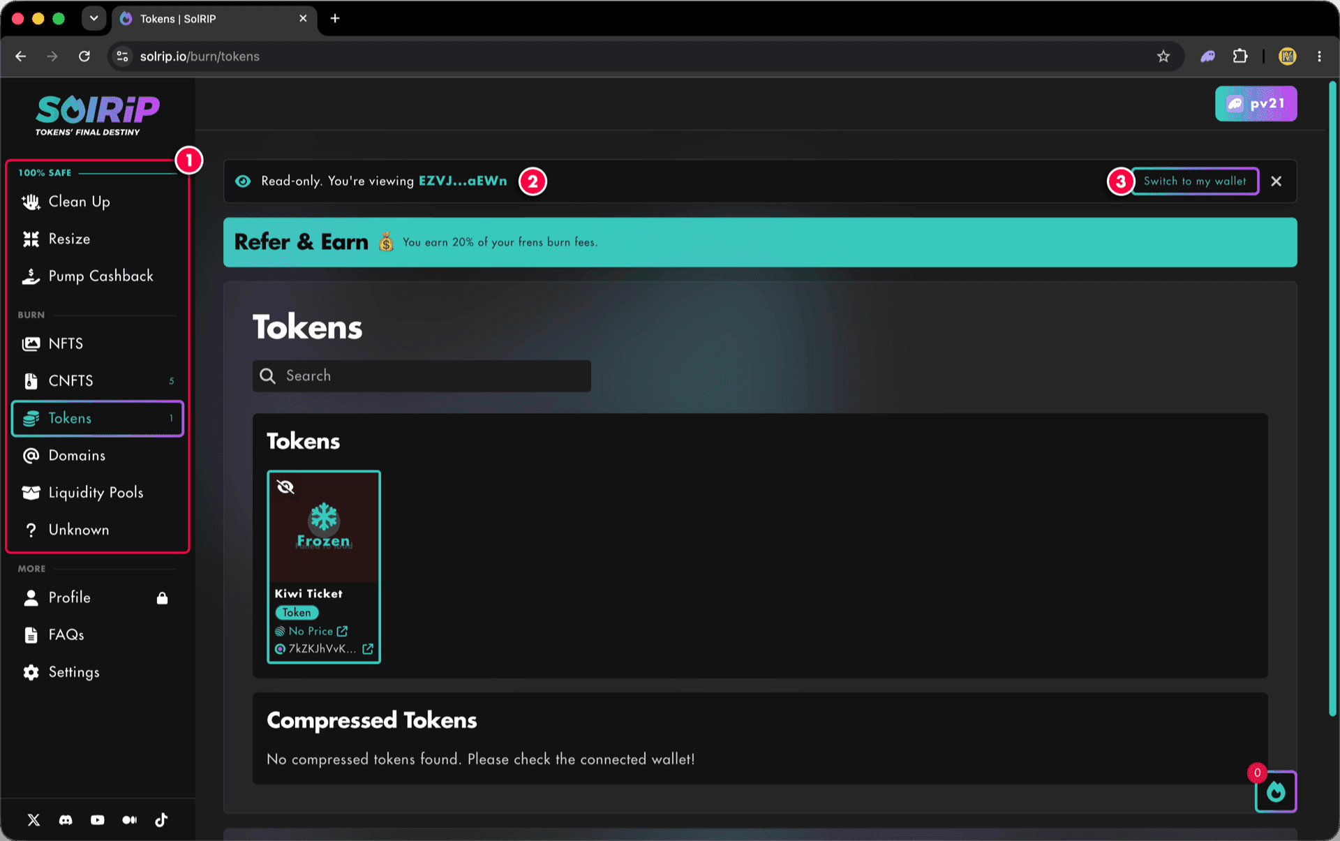 Step 3: browsing a wallet in read-only mode with the switch banner
